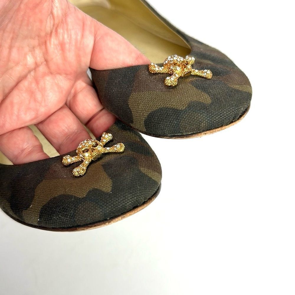 Giuseppe Zanotti Green Camouflage Canvas Crystal Skull Ballet Flats Size 40 US10 - Picture 10 of 15
